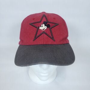 Vintage Disney Mickey Mouse Cap Snap Back Red Black Trucker Hat Big Star